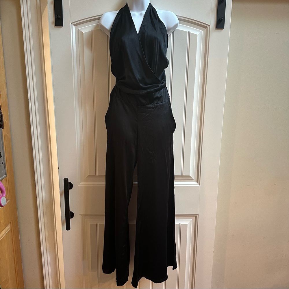 LOTTA Stensson Black Silk Halter Jumper Wide Leg Size: 4